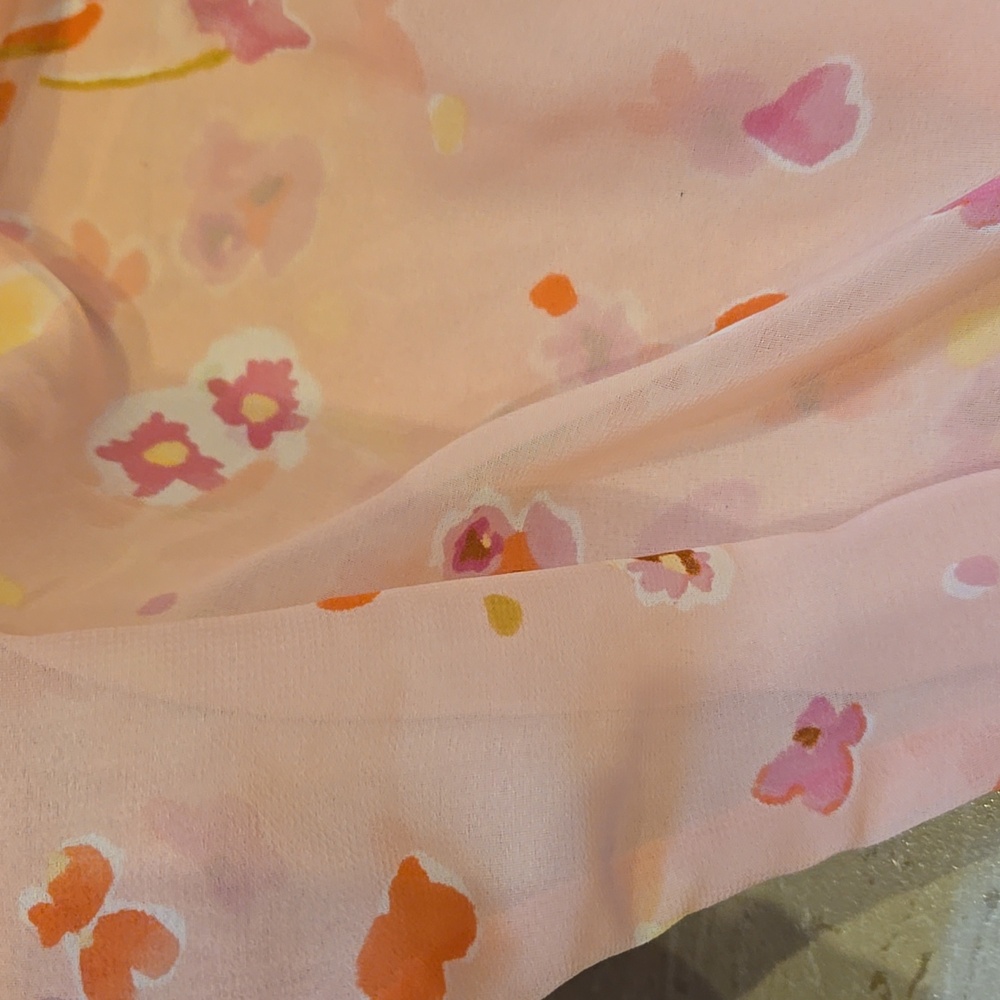 Oscar de la Renta Pink Label Sheer Pink Floral Tie Waist Tunic Dress/Robe - Picture 4 of 11